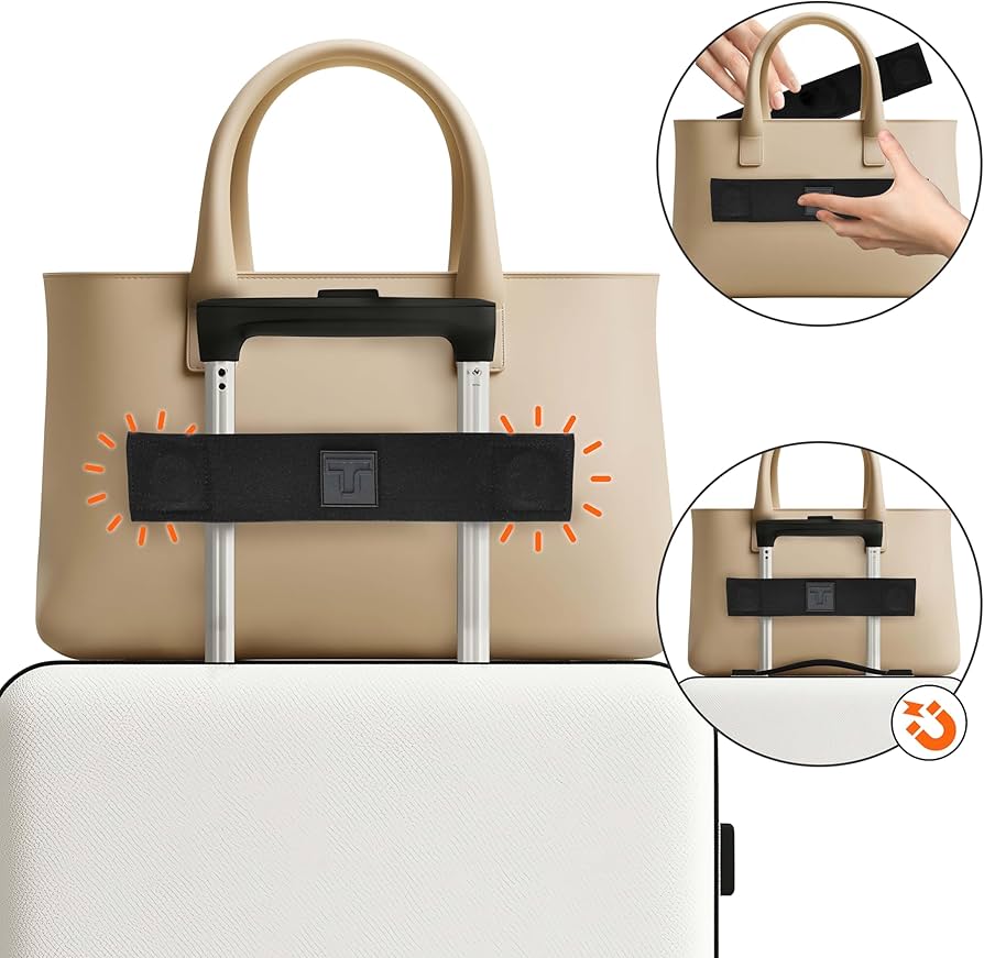 Luggage strap video variant showing slide-on suitcase handle feature